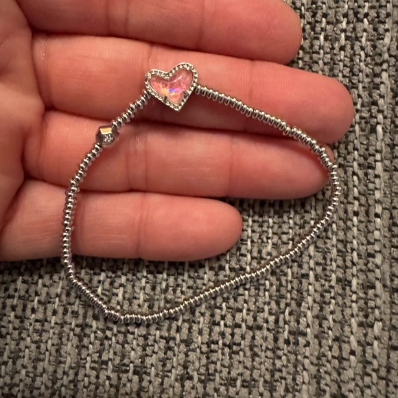 Kendra Scott Silver Heart Bracelet with Pink Gemstone - Picture 1 of 3